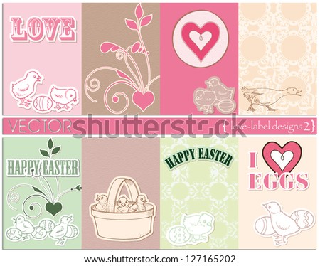 Set of 8 easter card designs for scrap booking and other design projects, all elements are on separate layers for easy adjustments.