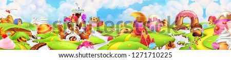 Sweet land. Panorama landscape, vector background Royalty-Free Stock Photo #1271710225