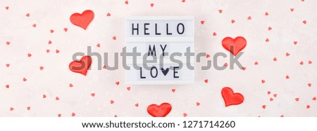 Creative Valentine Day romantic composition flat lay top view love holiday celebration with red heart lightbox pink background copy space Template greeting card text design social media blogs