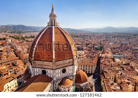 View of the Cathedral Santa Maria del Fiore in Florence, Italy Royalty-Free Stock Photo #127181462