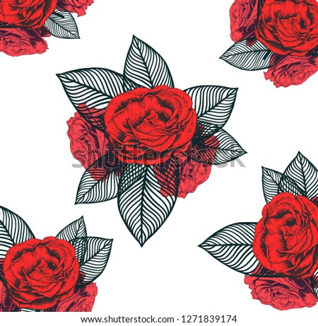 Exotic rose flowers on a black background. Vector Illustration 2019
