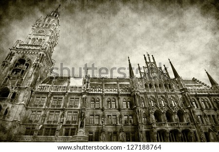 vintage picture of New Town Hall in Munich, Germany