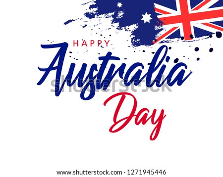 Happy Australia day lettering /calligraphy with flag/map of Australia . Vector illustration - Vector
 Royalty-Free Stock Photo #1271945446