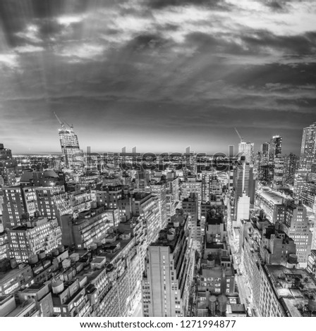 Black and white view of Manhattan buildings, New York City - USA.