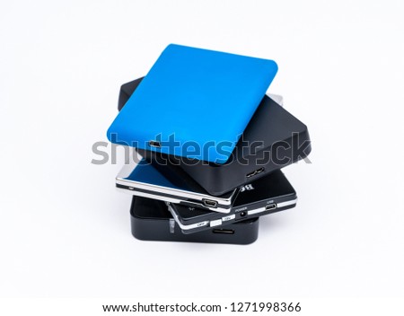 Stack of harddrives isolated on white