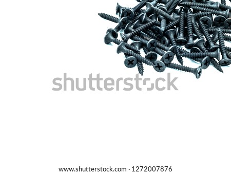Many metal black screw isolated on white background with Clipping path