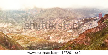 Aerial view of La Paz, Bolivia. At an elevation of roughly 3,650 m above sea level, La Paz is the highest capital city in the world                                         