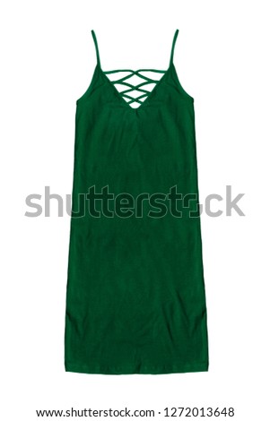 Dark green cotton sundress with laces on white background