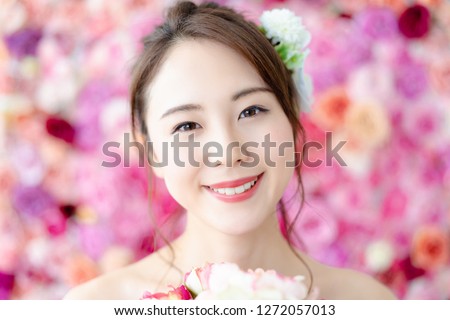 Bride and wedding concept of a young asian woman.