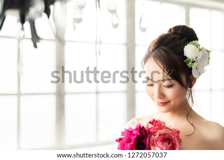 Bride and wedding concept of a young asian woman.