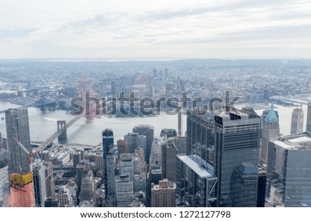 aerial view of manhattan and brooklyn bridge in new york, usa