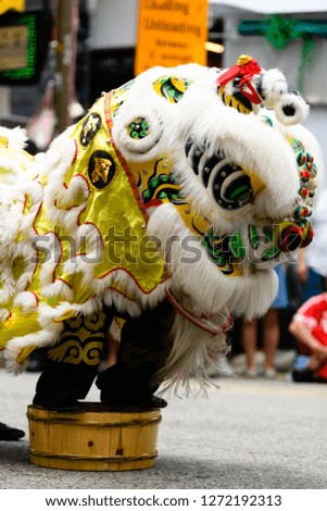 Lion Dance - Dragon & lion Dance Street Performances. Lion Head.