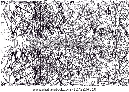 Distressed background in black and white from canvas texture with dots, spots, scratches and lines with wide pale areas. Abstract vector illustration