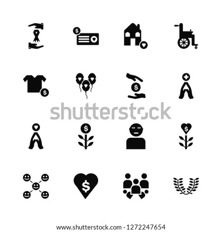 Vector Illustration Of 16 Icons. Editable Pack Ribbon, Group, Charity, Networking, Coin, Olive, Shirt, Solidarity, Donation