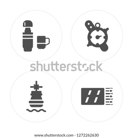 4 Thermo, Fishing, Compass, Matches modern icons on round shapes, vector illustration, eps10, trendy icon set.