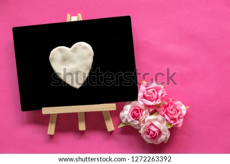 Blackboard with Love Heart on pink background and copy space, Love icon, Happy Valentines Day, relationships concept 