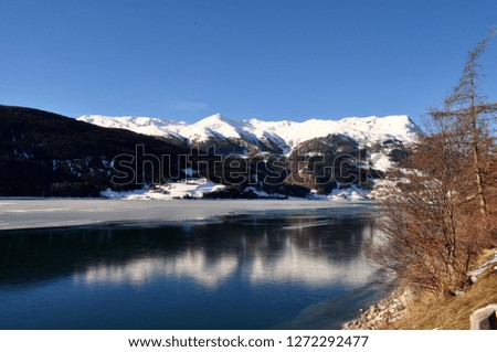 Landskape of Resia lake in winter season (Italy)