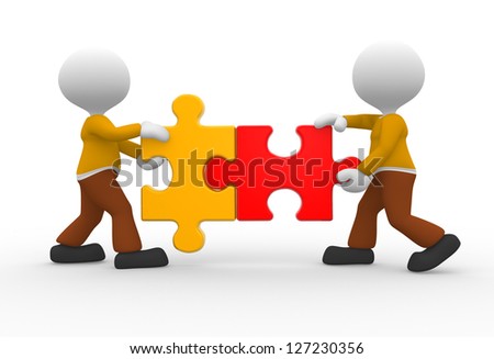 3d people - man, person with pieces jigsaw puzzle