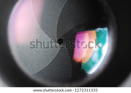 The inner part of the lens, the structure of the diaphragm, close-up picture.