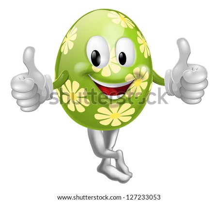 An illustration of a happy fun cartoon Easter egg mascot character doing a thumbs up