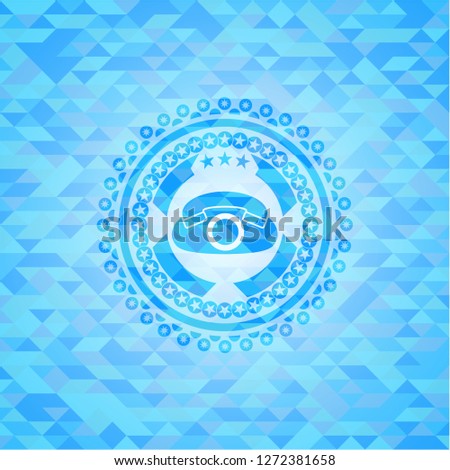 phone icon inside light blue emblem with mosaic ecological style background