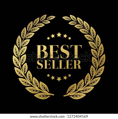 Best Seller Gold sign with laurel vector Royalty-Free Stock Photo #1272404569