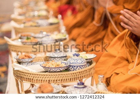 Thai food set for offering monks In the wedding ceremony
