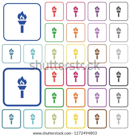 Torch color flat icons in rounded square frames. Thin and thick versions included.