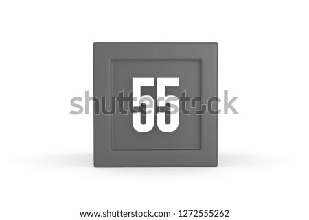 Number 55 with grey color block isolated on white background, 3d illustration. 