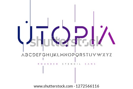 Rounded stencil san serif, alphabet, uppercase letters, typography. Vector illustration. Royalty-Free Stock Photo #1272566116
