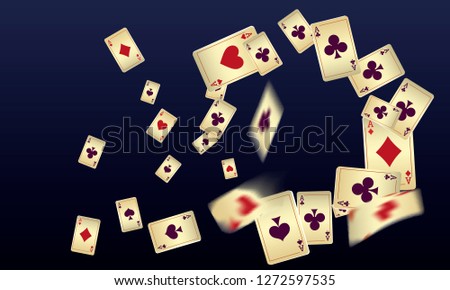 Casino Playing Cards are falling down. Vector illustration in vintage style.