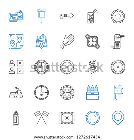 pointer icons set. Collection of pointer with placeholder, repeat, expand, flags, marker, markers, wall clock, time, position, clock, choice. Editable and scalable pointer icons.