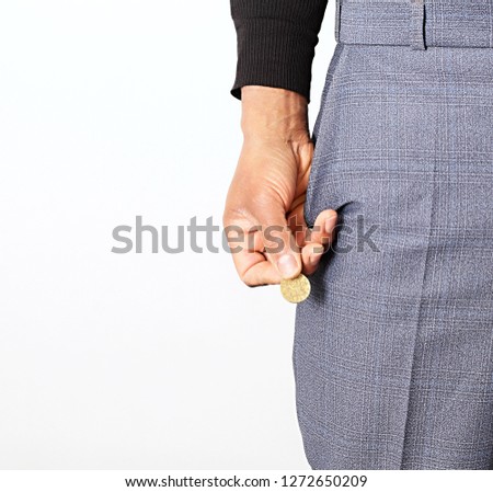 money coins in hand with white background and people stock image  stock photo