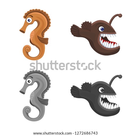 Vector illustration of sea and animal logo. Collection of sea and marine vector icon for stock.