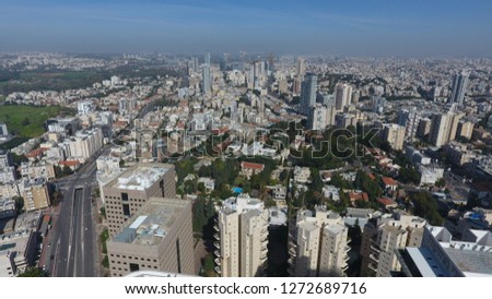Aerial view of Ramat-Gan and Tel-Aviv neighbourhoods, Israel