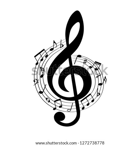 Music notes in swirl, musical design element, vector illustration. Royalty-Free Stock Photo #1272738778