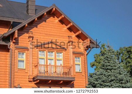 Beautiful wooden house. wall simple architecture. Farm Stock photo
