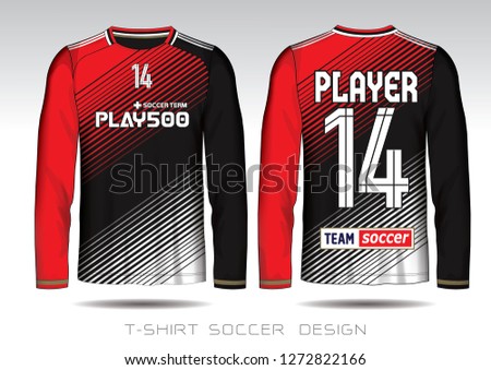 Black and red layout football sport t-shirt design. Template front, back view. Soccer kit national team shirt mock up. Vector Illustration.