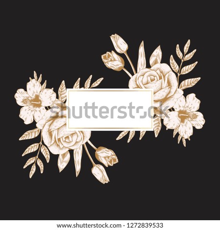 Blank hand drawn floral rectangle badge vector