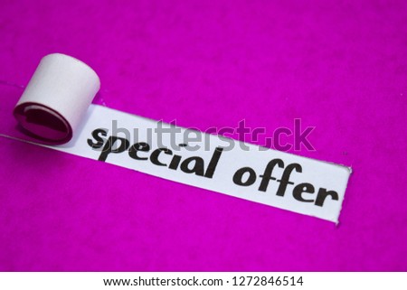 
Special Offer text, Inspiration, Motivation and business concept on purple torn paper