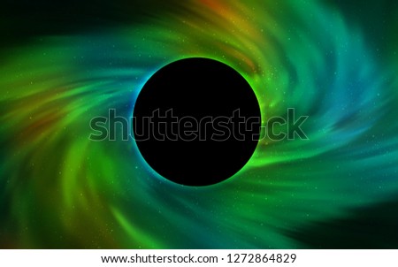 Light Blue, Green vector template with a black hole, space. Gradient colorful illustration with a black hole, stars. Backdrop for super sales on Black Friday.