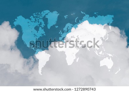 Cloudscape of natural sky with blue sky and white clouds in the sky use for wallpaper background with world map