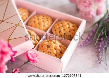 Pies on Pink Gift box. for Valentines, New years or special day concept