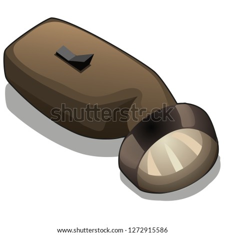 Hand flashlight with battery isolated on white background. Vector cartoon close-up illustration