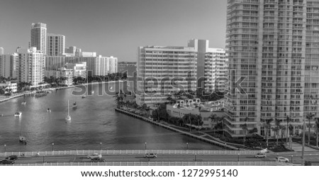 Aerial view of Venetian Way and Miami Beach from Gibb Park, Florida