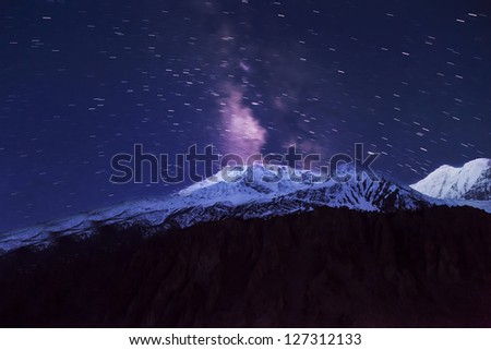 Milky way and mountains landscape in Himalaya