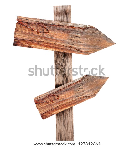 collection of various empty wooden sign on white background. each one is shot separately