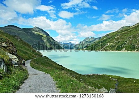 Austrian Alps-view on path around the lake Silvretta Stausee