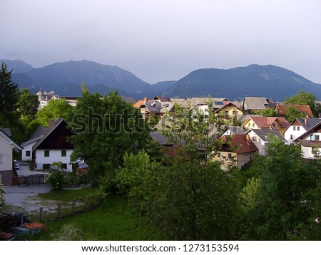 View of mountain village Radovljica, Slovenia Royalty-Free Stock Photo #1273153594