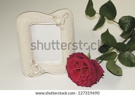 red rose and pearl blank picture frame for valentines day